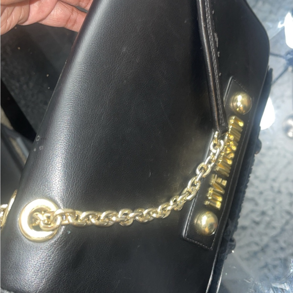 Moschino Black and Gold Crossbody Bag with Chain Detail